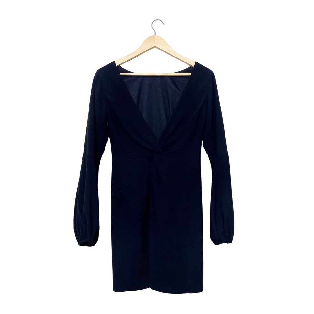 Dress The Population Navy Blue Twist Front V-Neck Balloon Sleeve Mini Dress S
